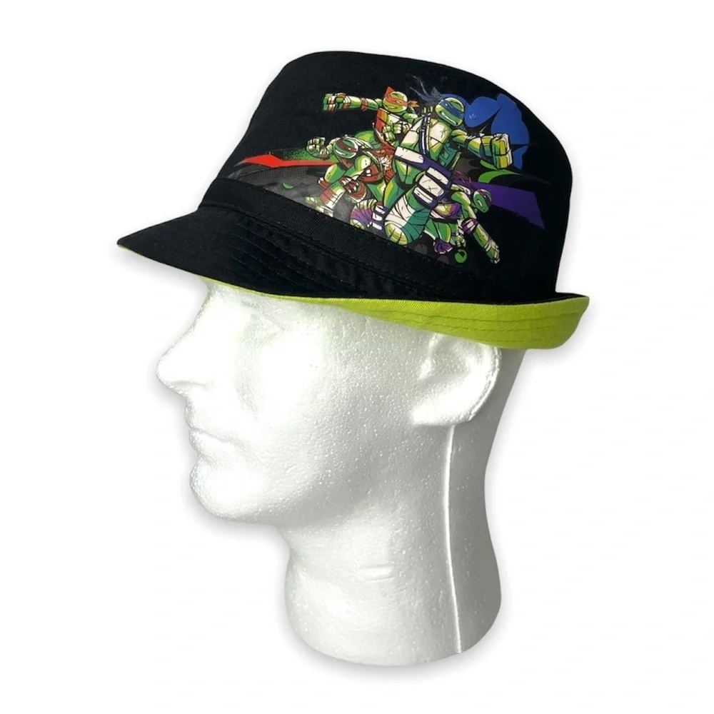 Teenage Mutant Ninja Turtles Print Nickelodeon Fedora Hat Black‎ Chartreuse OSFM